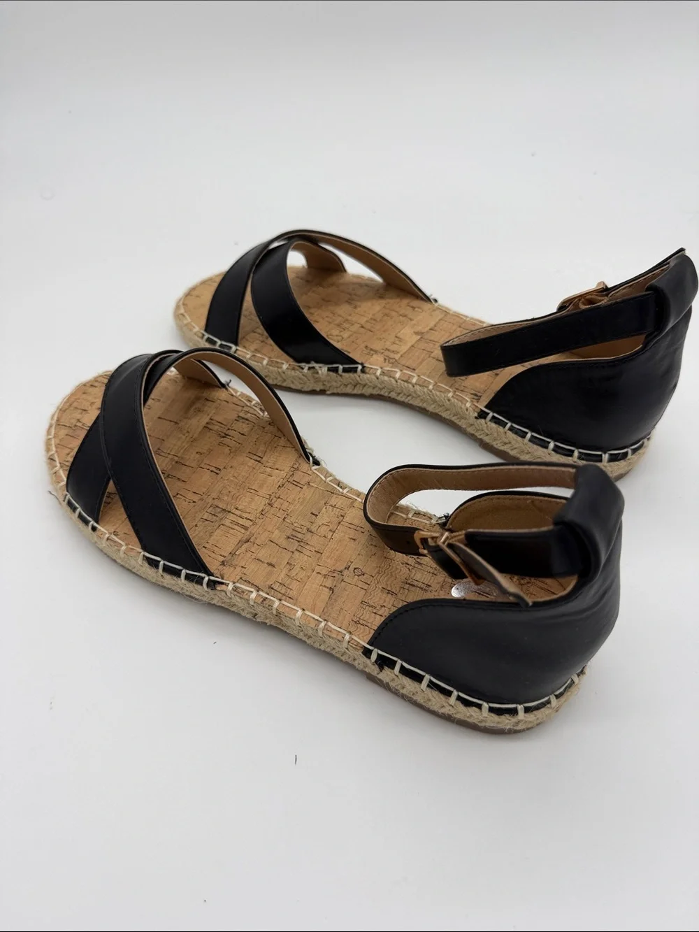 Journee Collection Black Cork Espadrille Ankle-Strap Sandals